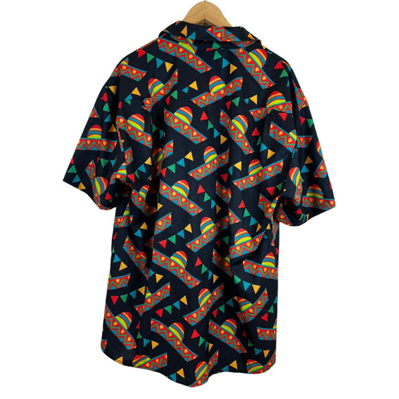 HARDADDY Men's L Party Hawaiian Mexican Shark Sombrero Button Up Shirt - Picture 4 of 4